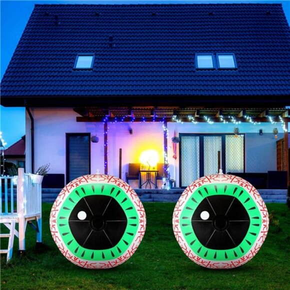 2 Pack Halloween Inflatable Large Eyeball Decoration 24'' Giant Blow up - Picture 1 of 7